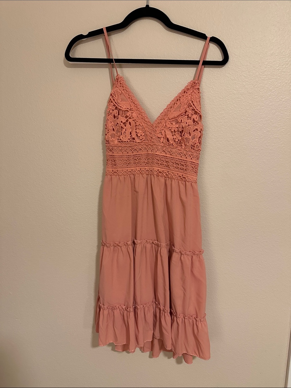 Sleeveless Crochet Bodice Spaghetti Strap Dress - Dusty Peach